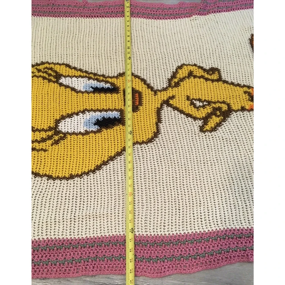 Tweety Bird Vtg Handmade Knit Crochet Baby‎ Blanket Throw Nursery 40